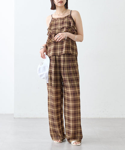 格紋荷葉邊吊帶衫