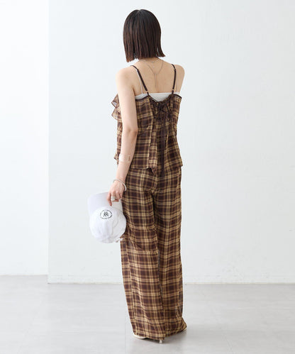 格紋荷葉邊吊帶衫