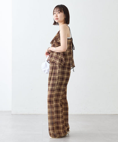 格紋荷葉邊吊帶衫