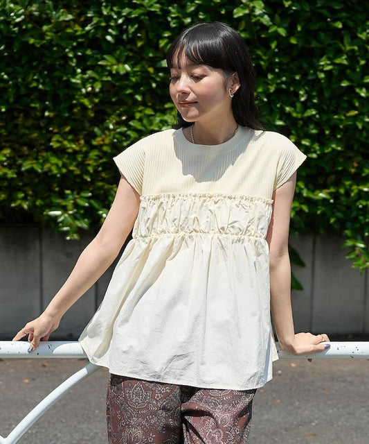 軍裝風肋紋混色法式短袖T恤