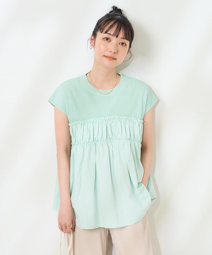 軍裝風肋紋混色法式短袖T恤