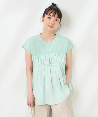 軍裝風肋紋混色法式短袖T恤