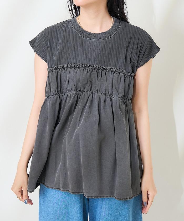 軍裝風肋紋混色法式短袖T恤