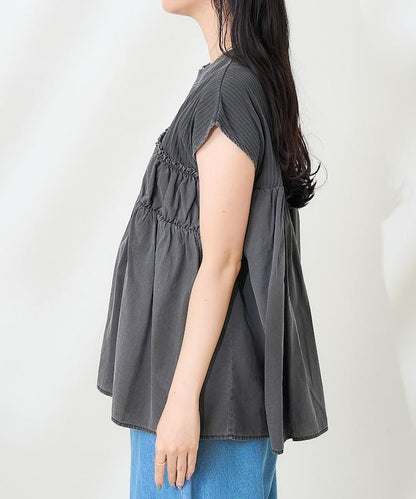 軍裝風肋紋混色法式短袖T恤