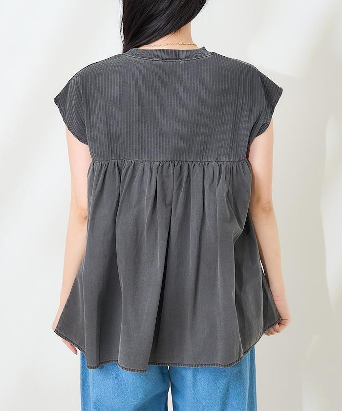 軍裝風肋紋混色法式短袖T恤