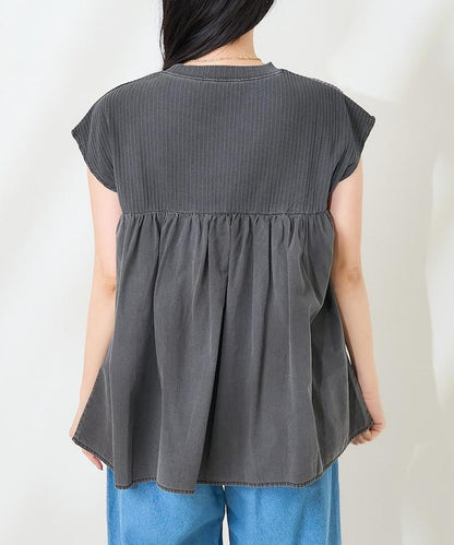 軍裝風肋紋混色法式短袖T恤