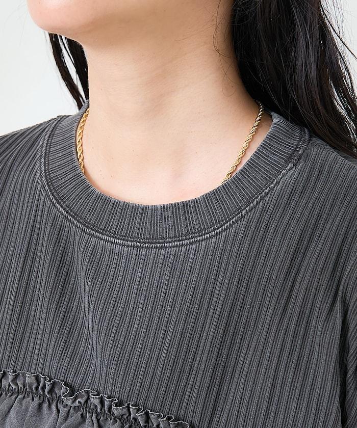 軍裝風肋紋混色法式短袖T恤