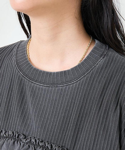 軍裝風肋紋混色法式短袖T恤