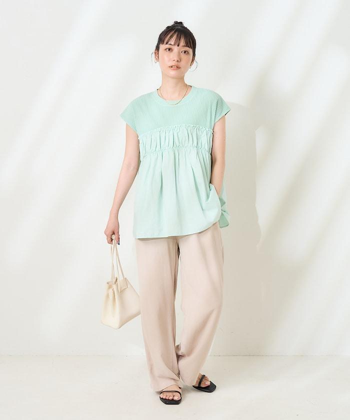 軍裝風肋紋混色法式短袖T恤