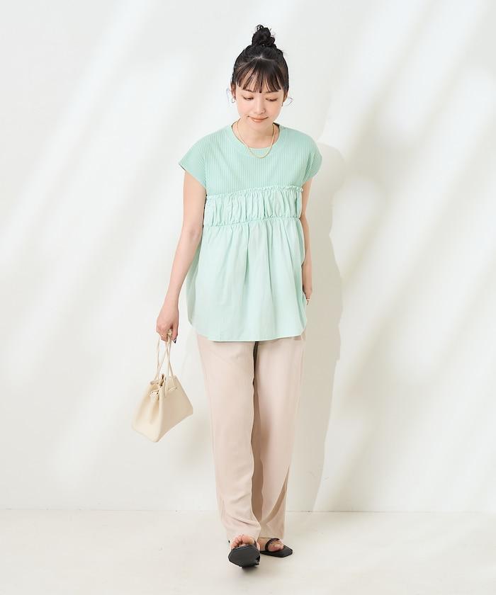 軍裝風肋紋混色法式短袖T恤