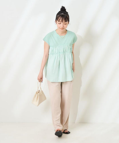 軍裝風肋紋混色法式短袖T恤