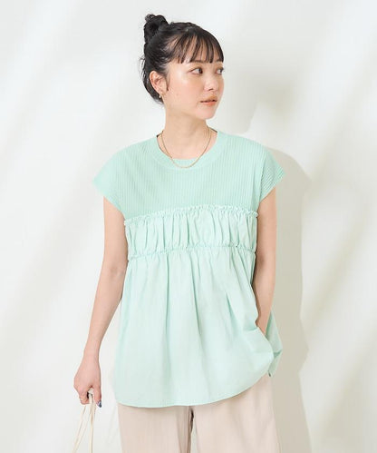 軍裝風肋紋混色法式短袖T恤