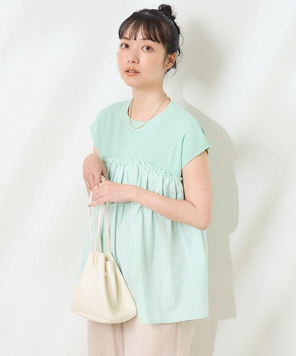 軍裝風肋紋混色法式短袖T恤