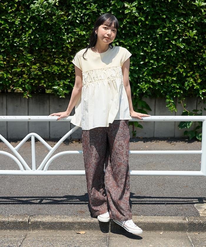 軍裝風肋紋混色法式短袖T恤