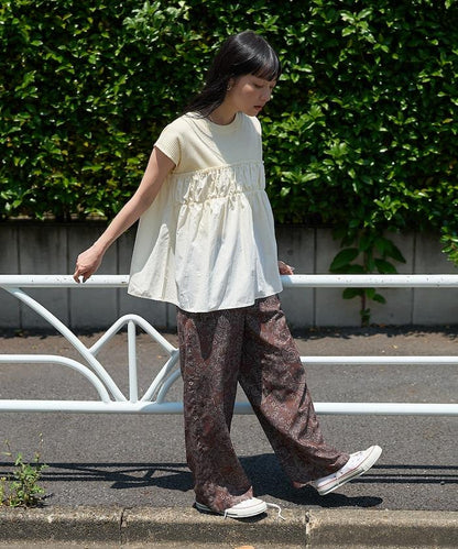 軍裝風肋紋混色法式短袖T恤