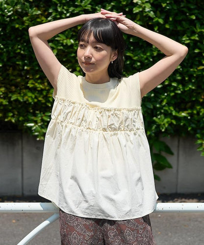 軍裝風肋紋混色法式短袖T恤