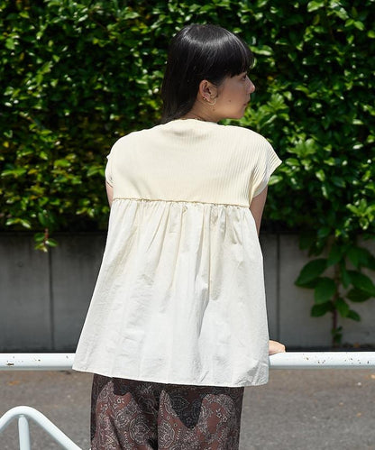 軍裝風肋紋混色法式短袖T恤