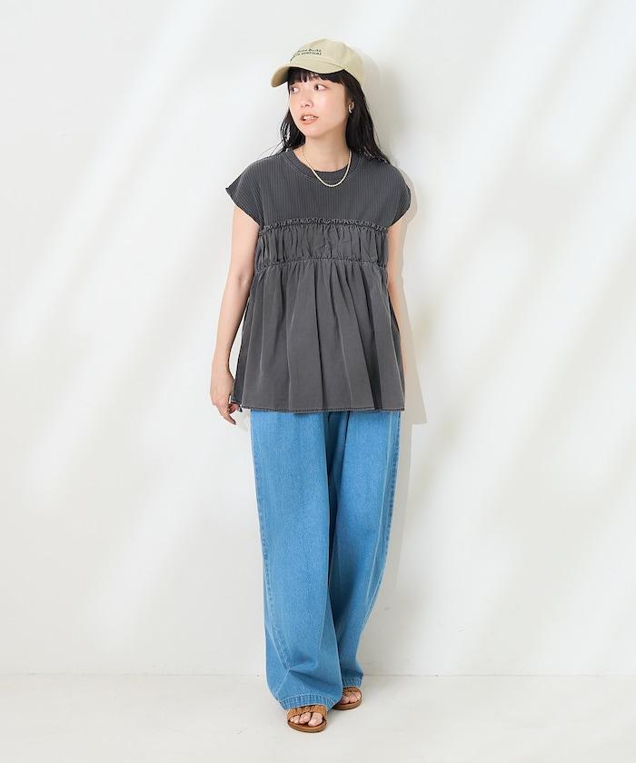 軍裝風肋紋混色法式短袖T恤