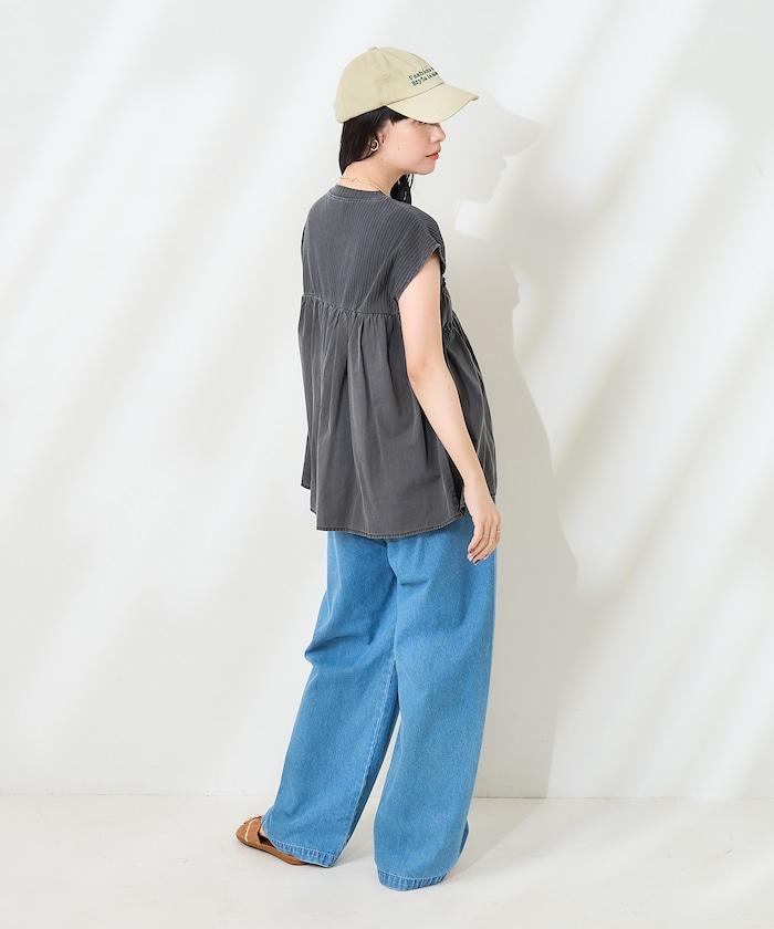 軍裝風肋紋混色法式短袖T恤