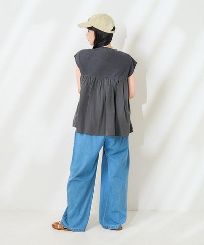 軍裝風肋紋混色法式短袖T恤