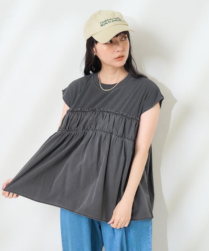 軍裝風肋紋混色法式短袖T恤