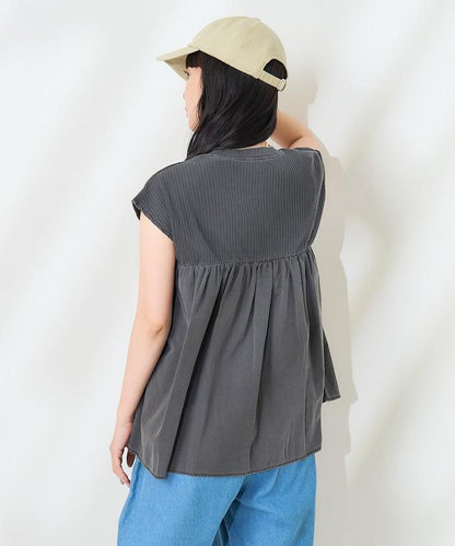 軍裝風肋紋混色法式短袖T恤