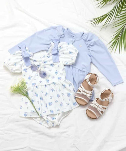 肩蝴蝶結泡泡袖連衣裙泳裝