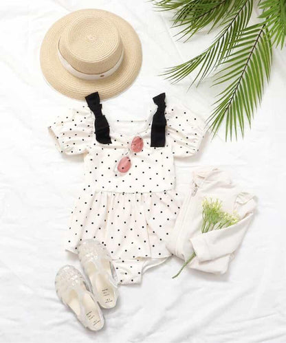 肩蝴蝶結泡泡袖連衣裙泳裝