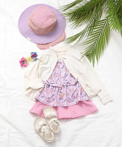 檸檬·花紋收褶分體泳衣