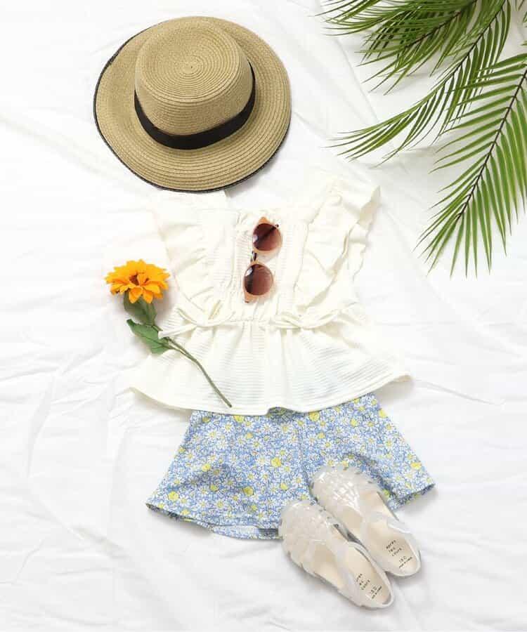 檸檬·花紋收褶分體泳衣