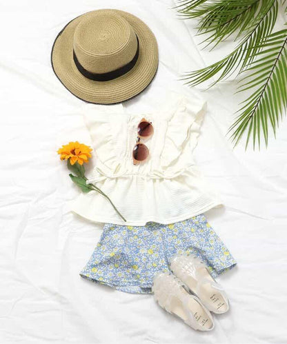 檸檬·花紋收褶分體泳衣