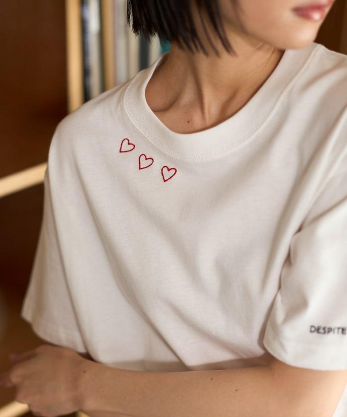 有機棉 心形 標誌刺繡T恤 / 圓領 單點標誌 刺繡短袖T恤