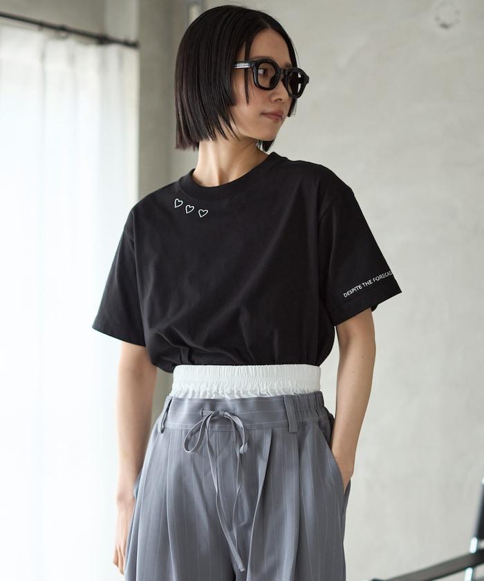 有機棉 心形 標誌刺繡T恤 / 圓領 單點標誌 刺繡短袖T恤