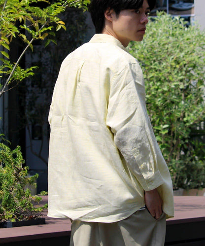【GLOSTER】法國鬥牛犬刺繡 亞麻 七分袖襯衫