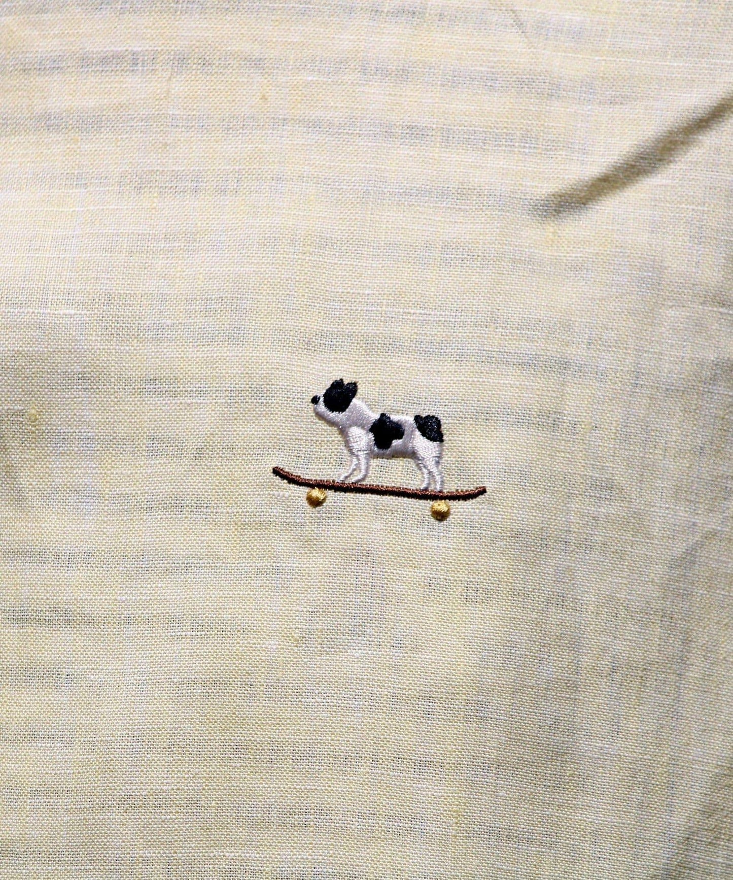 【GLOSTER】法國鬥牛犬刺繡 亞麻 七分袖襯衫