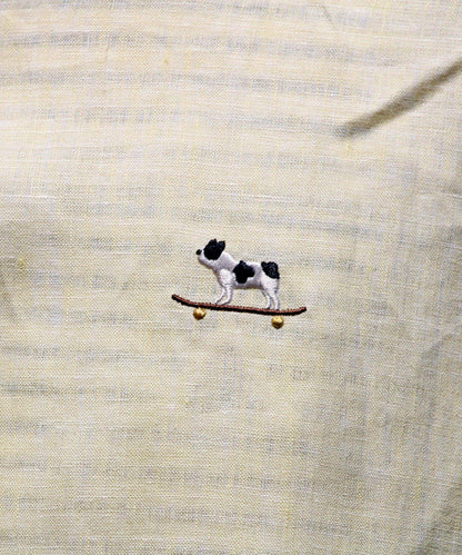 【GLOSTER】法國鬥牛犬刺繡 亞麻 七分袖襯衫