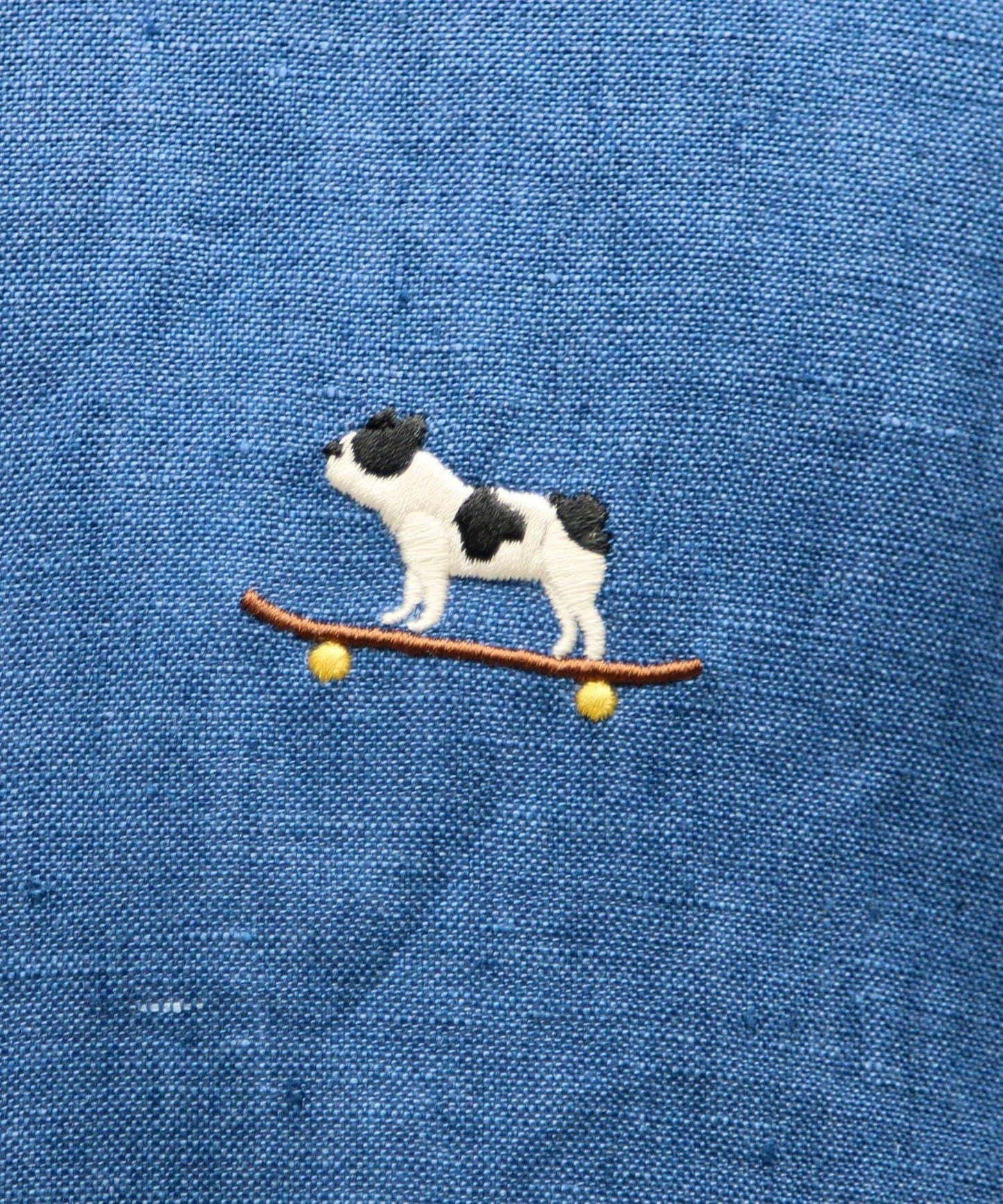 【GLOSTER】法國鬥牛犬刺繡 亞麻 七分袖襯衫
