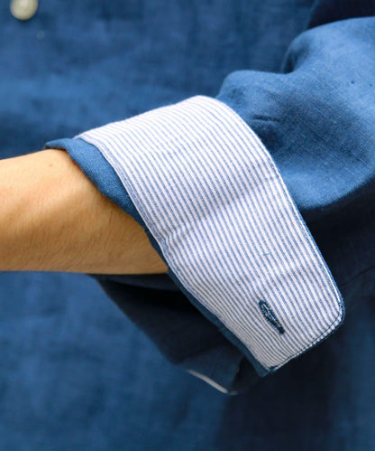 【GLOSTER】法國鬥牛犬刺繡 亞麻 七分袖襯衫