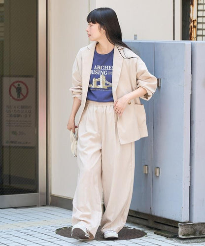 <接觸冷感> 夏季冰感 折褶 曲線 休閒褲 <套裝搭配適用>
