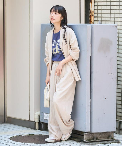 <接觸冷感> 夏季冰感 折褶 曲線 休閒褲 <套裝搭配適用>