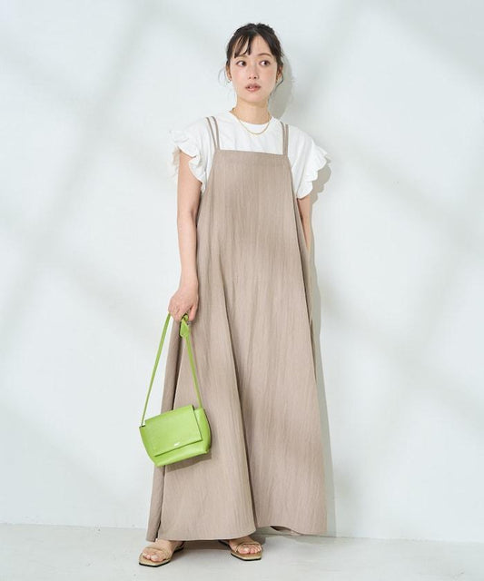 <接觸冷感>夏季涼爽 後蝴蝶結吊帶連衣裙