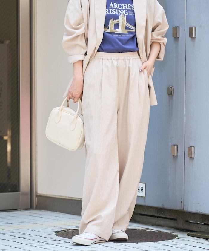 <接觸冷感> 夏季冰感 折褶 曲線 休閒褲 <套裝搭配適用>