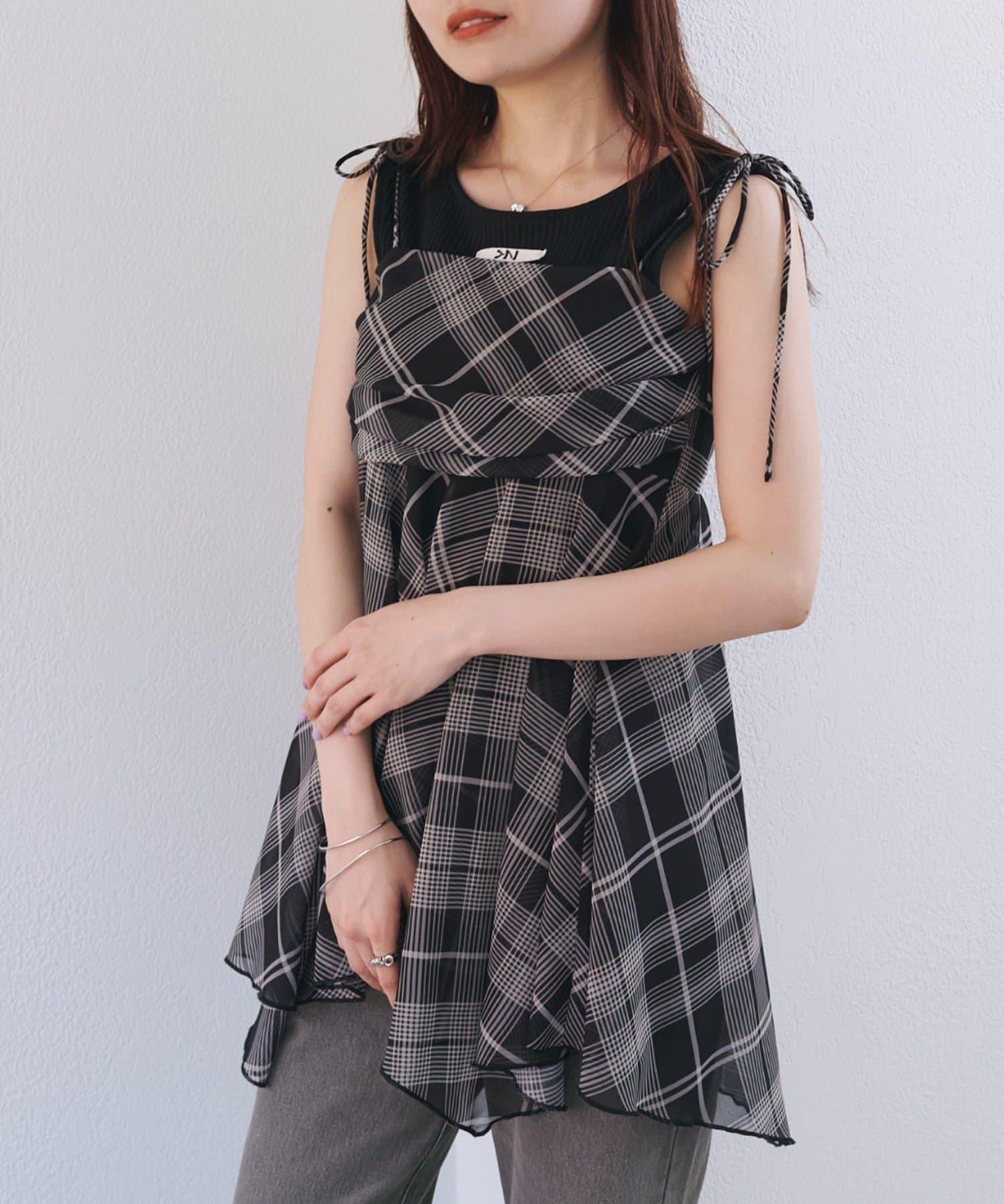 格紋不對稱連衣裙