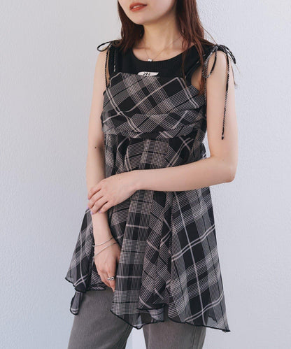 格紋不對稱連衣裙