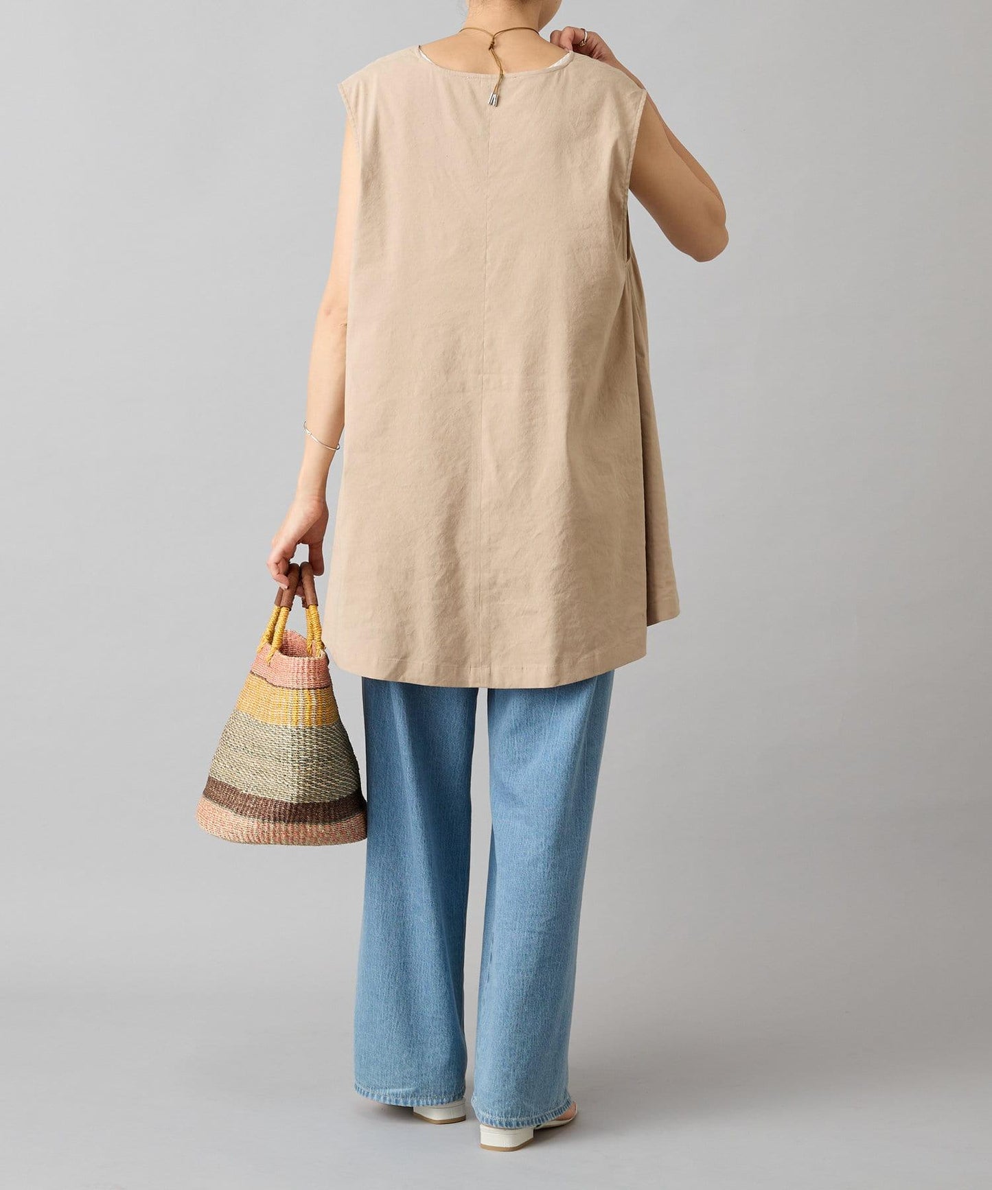 亞麻混合U領喇叭西裝外套