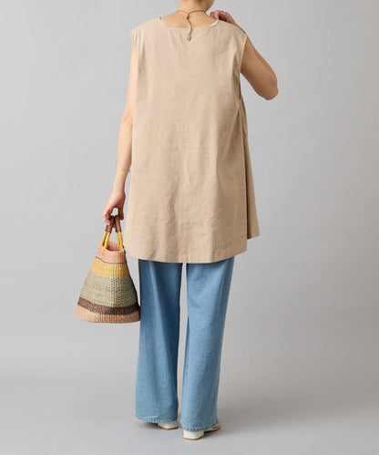 亞麻混合U領喇叭西裝外套