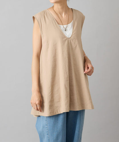 亞麻混合U領喇叭西裝外套