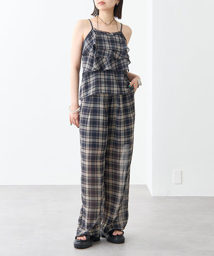 格紋荷葉邊吊帶衫