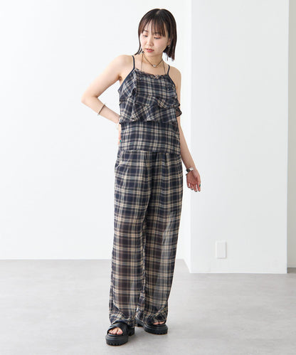 格紋荷葉邊吊帶衫