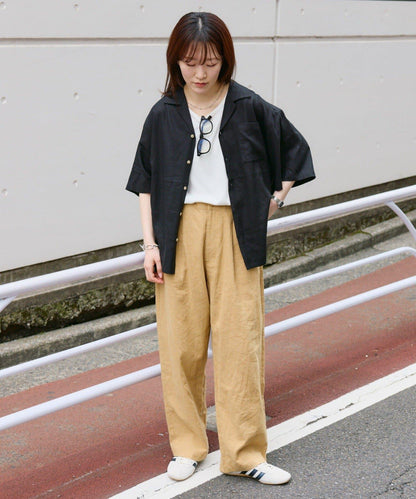 【男女通用】亞麻粘膠開領短袖襯衫
